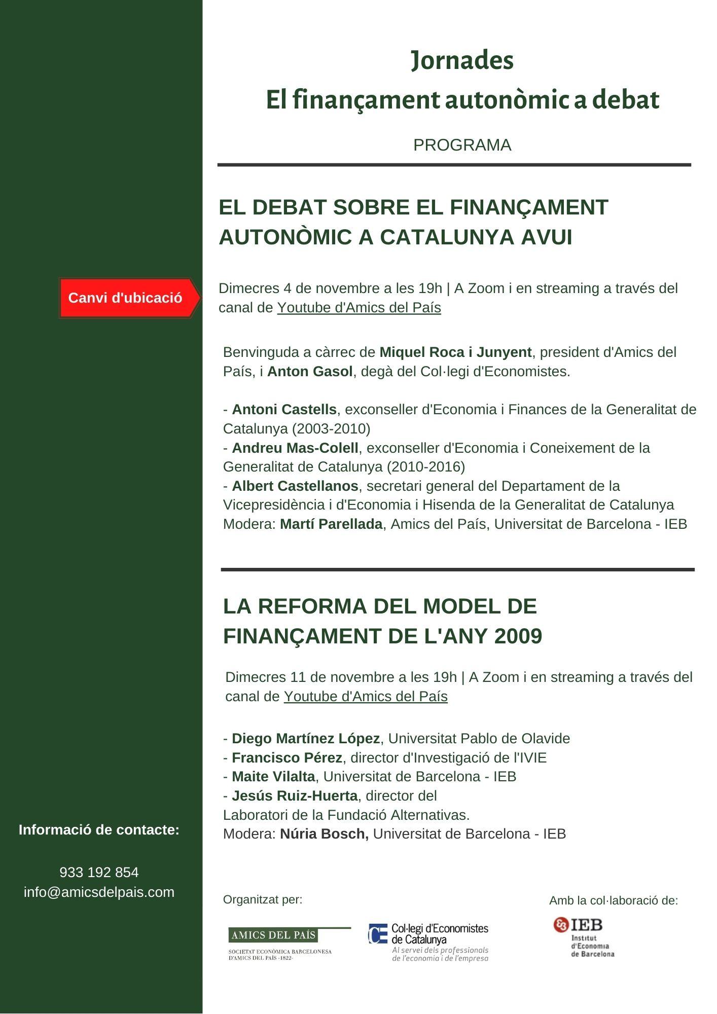 Programa Jornades sobre el model de finanament autonmic